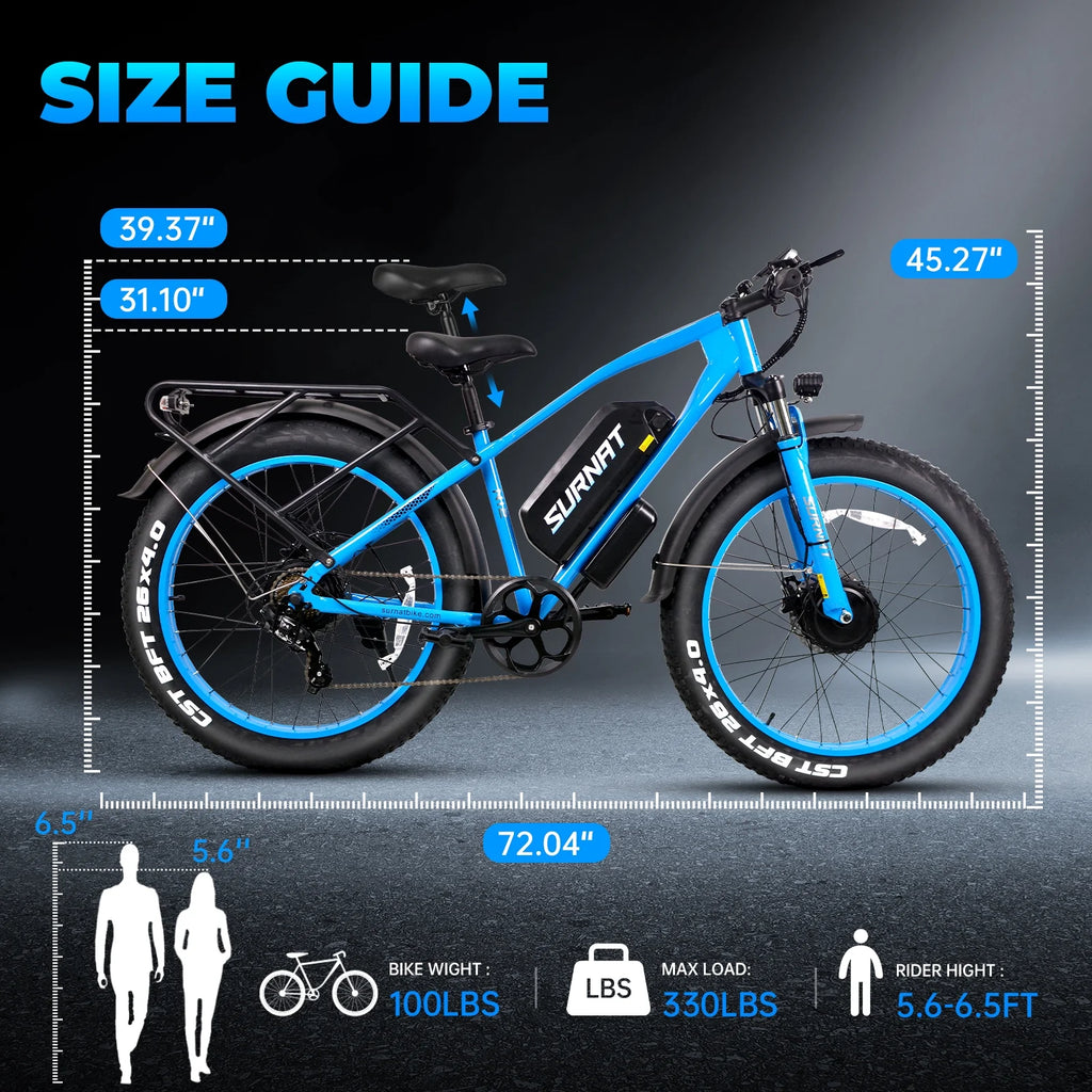 Dual Motor AWD Electric Bike for Adults 2000W 32MPH with Removable Battery C326