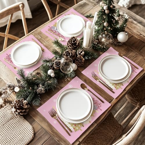GEEORY Christmas Placemats 12x18 Inch Set of 4, Green Q397