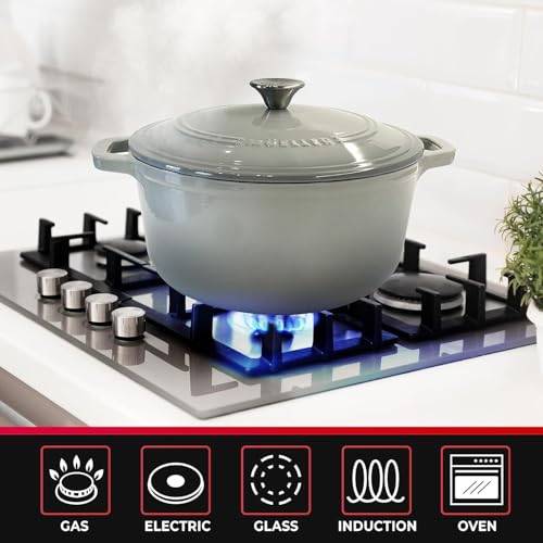 Mueller 6qt Enameled Cast Iron Dutch Oven with Lid, Oven-Safe to 500°F, White N219