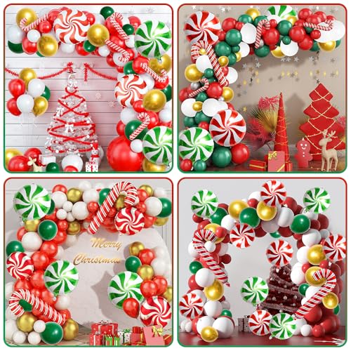 Red Green White Christmas Balloon Garland Arch Kit, Gingerbread Holiday Party Decorations Q4251