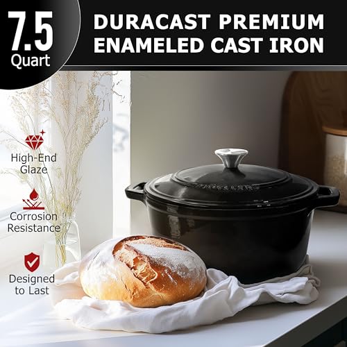 Mueller 6qt Enameled Cast Iron Dutch Oven with Lid, Oven-Safe to 500°F, White N219