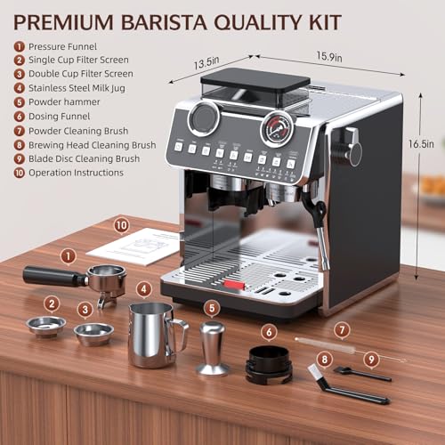 Espresso Machine with Grinder, 20 Bar, Stainless Steel R83369