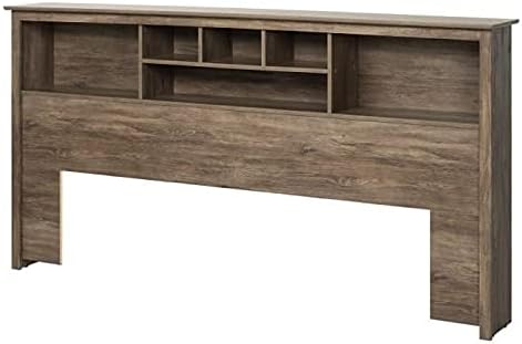 King Size Bookcase Headboard in Drifted Gray Wood Finish