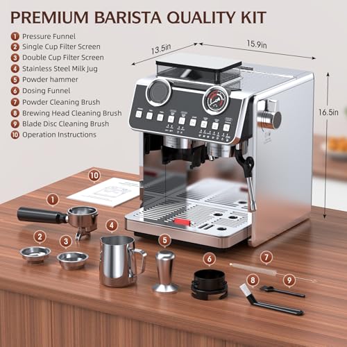 Espresso Machine with Grinder, 20 Bar, Stainless Steel R83369
