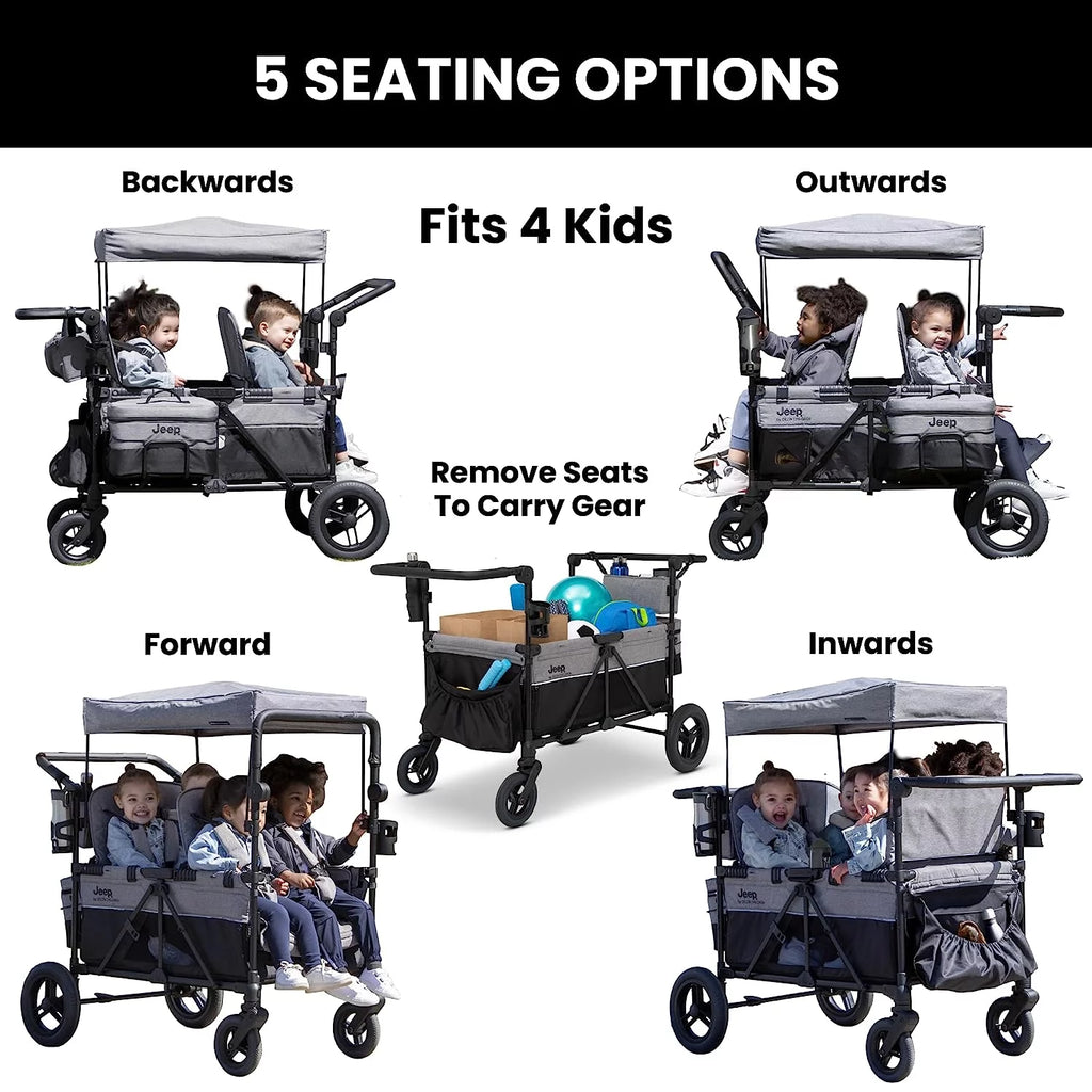 Jeep Wrangler Deluxe 4 Seater Stroller Wagon by Delta Children, Grey D3060