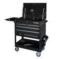 Husky 33 in 4-Drawer Mechanics Cart with Extended Side Table and Bottle Tray, Black