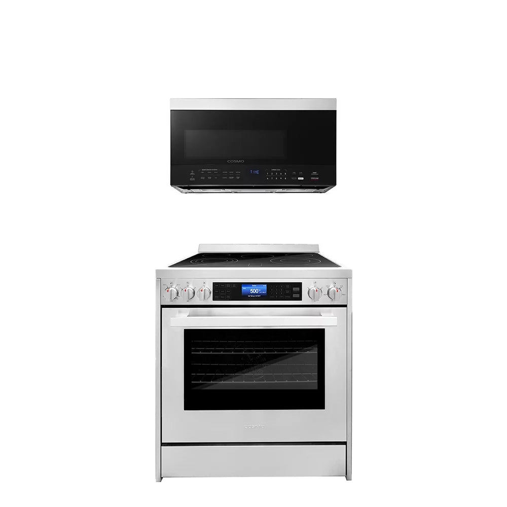 Cosmo 2 Piece Kitchen Appliance Package with 30" Over the Range Microwave & 30" Freestanding Electric Range Kitchen Stove Kitchen Appliance Bundles