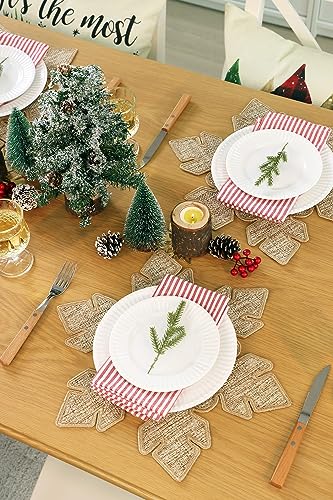 Snowflake Burlap Christmas Placemats Set of 4 for Round Table H634