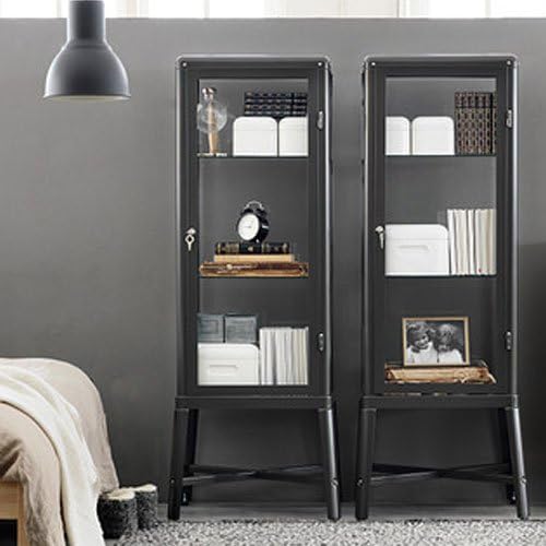 Ikea Fabrikor Glass Door Cabinet, Dark Gray, Lockable W364