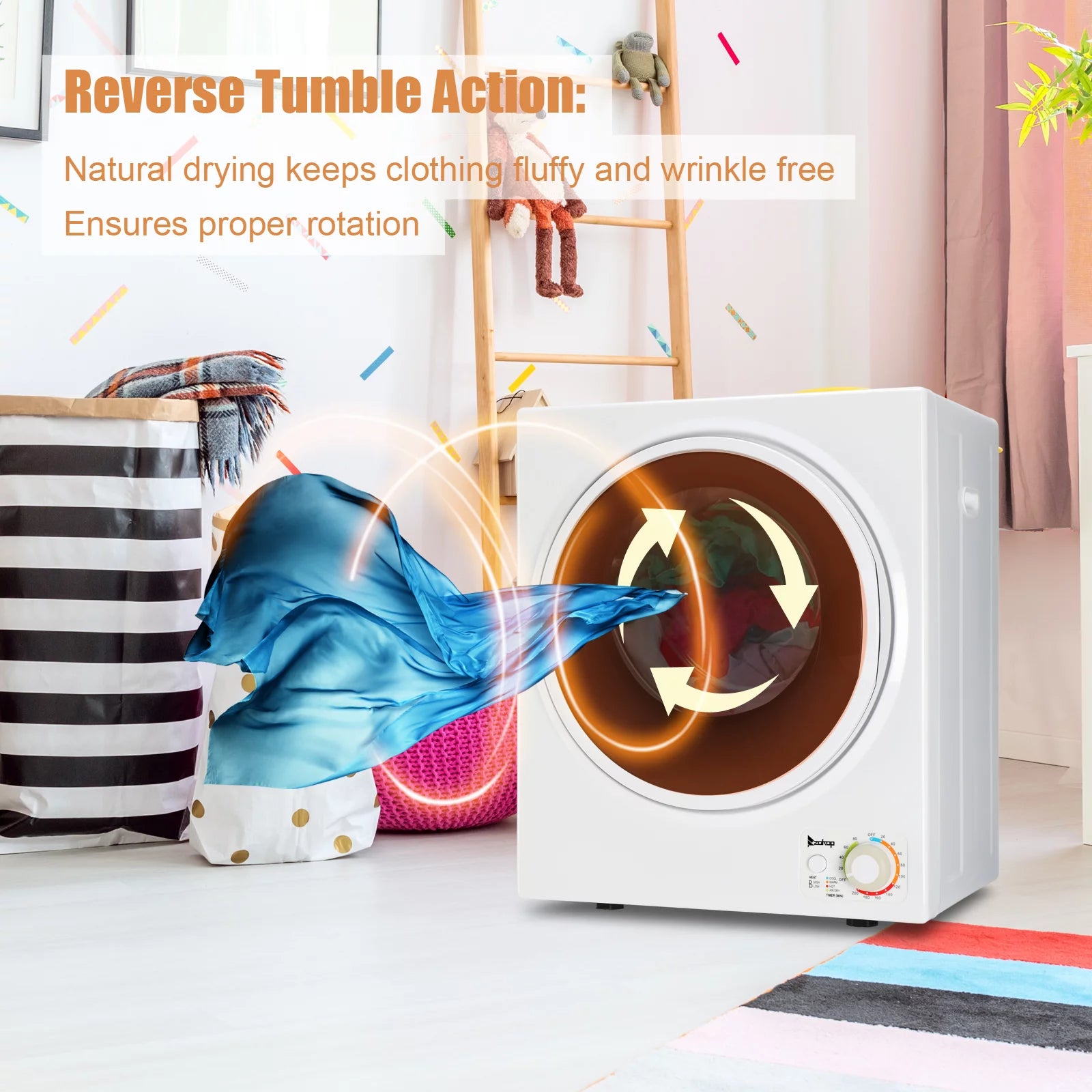 iRerts Portable Clothes Dryer 850W Compact Electric Dryer with Stainless Steel Tub, White Q355997