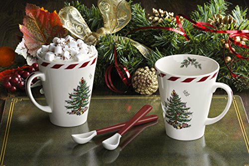 Spode Christmas Tree Peppermint 14oz Mug & Spoon Set (4-Piece) L371800