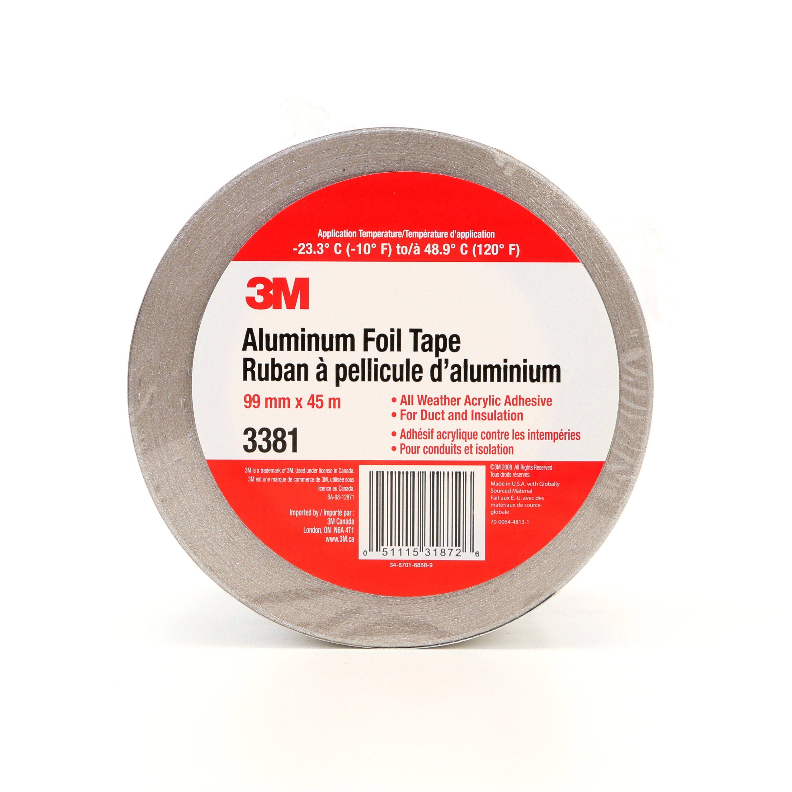 3M 3381 Aluminum Foil Tape Silver, 99 mm x 45 M 2.7 mil, 12 Rolls per Case