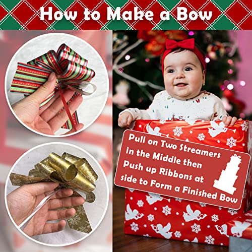 Christmas Gift Wrap Bows, 24 Pcs Foil Pull Bows with Ribbon L932