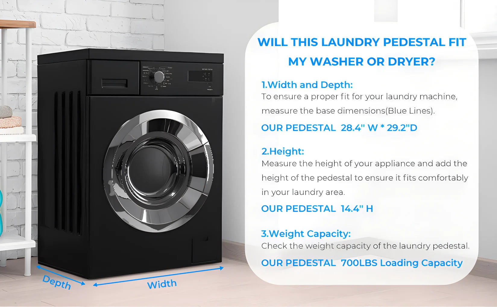 2 Pack Inlife Laundry Pedestals 28"x29" Stainless Steel Black V968