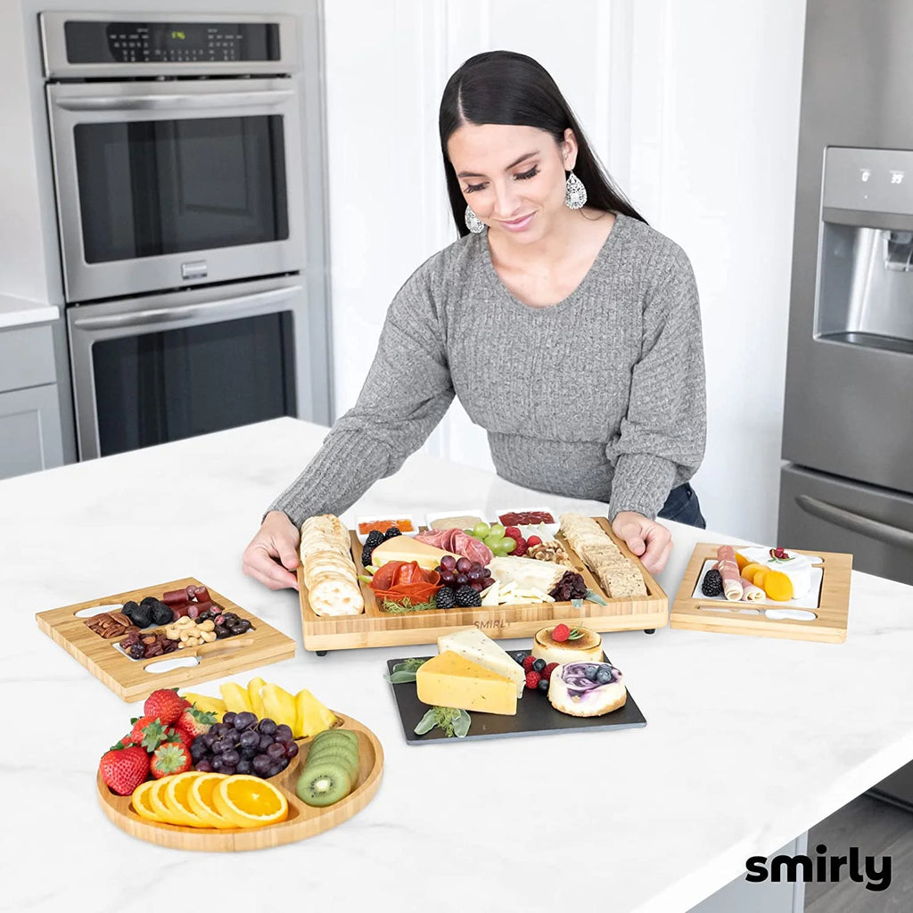 SMIRLY Bamboo Cheese Board and Knife Set, Extra Large Charcuterie Board H99993