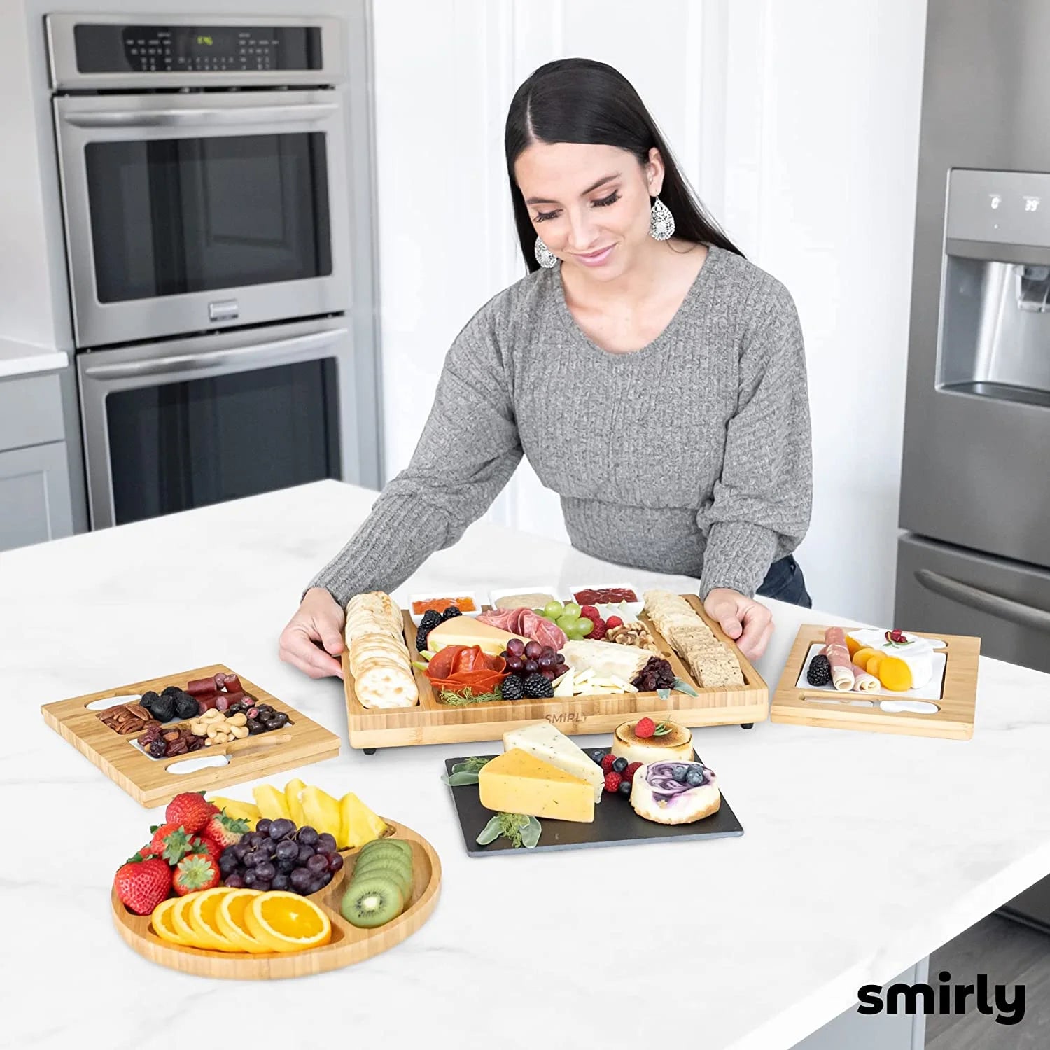 SMIRLY Bamboo Cheese Board and Knife Set, Extra Large Charcuterie Board H99993