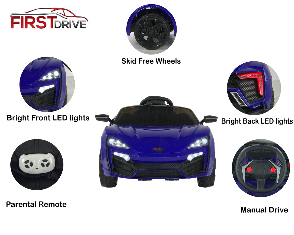 First Drive Lykan Hypersport Style Blue 12V Kids Ride On Car with Remote K15732