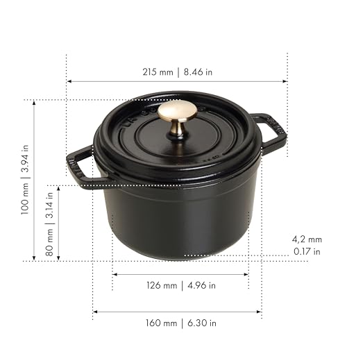 STAUB Cast Iron Dutch Oven 5.5-qt Round Cocotte, Black Matte P4487