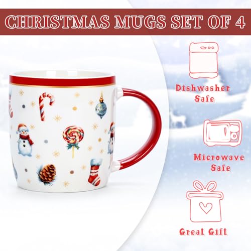 Cabtnca Christmas Mugs Set of 4, Ceramic, 11 Oz V60245
