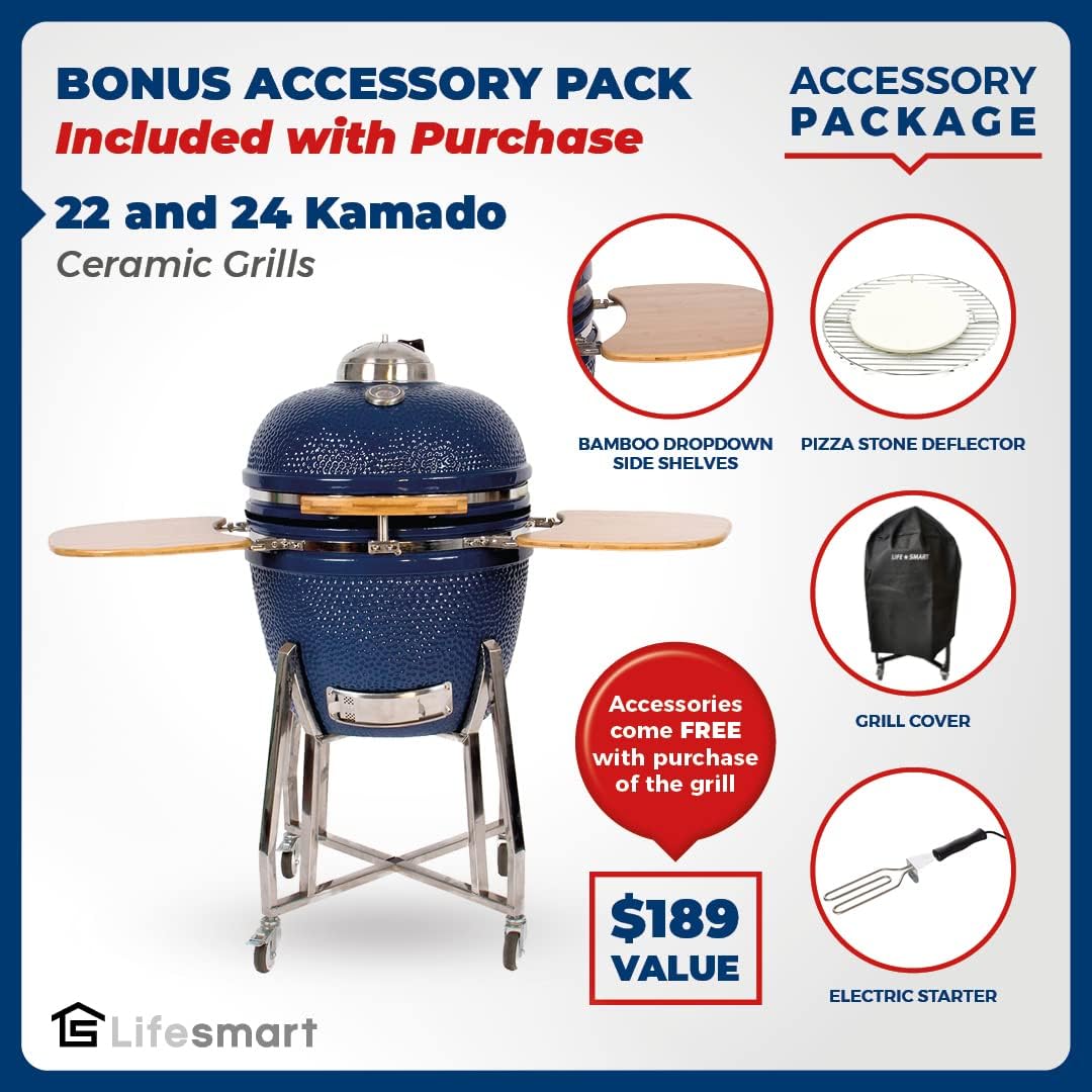 Lifesmart 15 Kamado 6-in-1 Grill with Stainless Steel Cart T234
