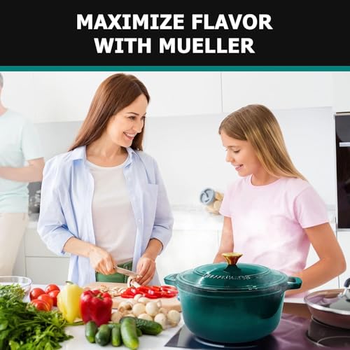 Mueller 6qt Enameled Cast Iron Dutch Oven with Lid, Oven-Safe to 500°F, White N219
