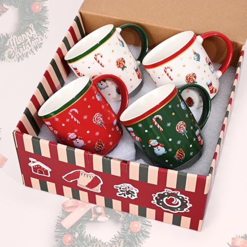Cabtnca Christmas Mugs Set of 4, Ceramic, 11 Oz V60245