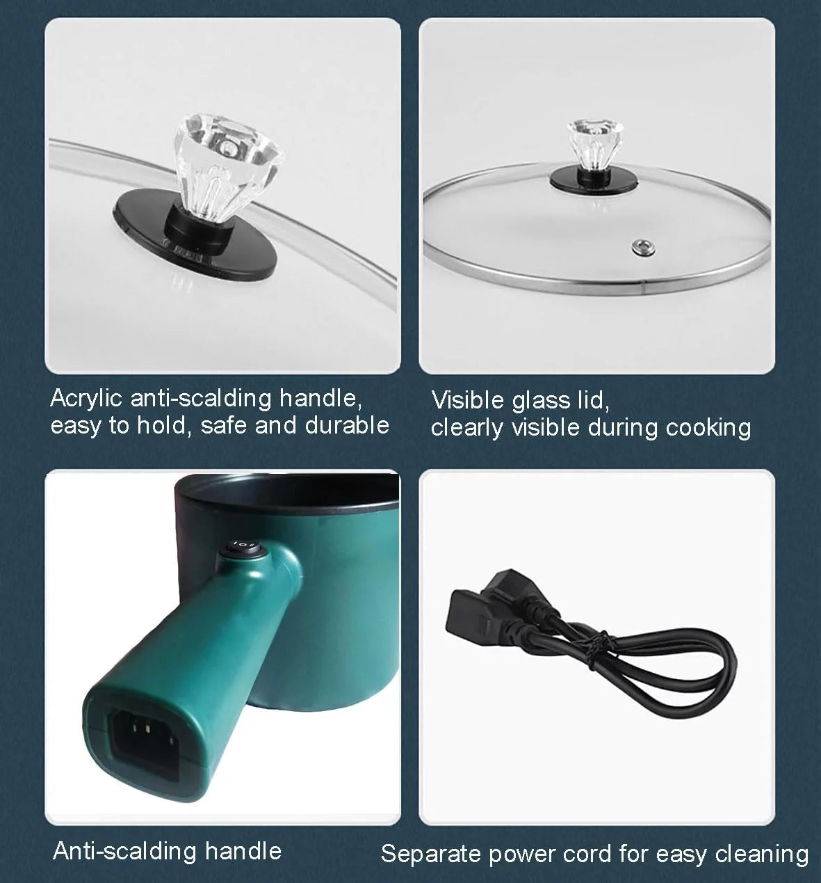 Electric Hot Pot 1.8L Non-Stick Casserole with Steamer, Green E6561