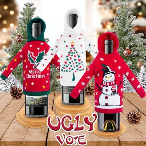 3Pcs Christmas Wine Bottle Covers Knitted Sweatshirts Holiday Party Decorations I4698