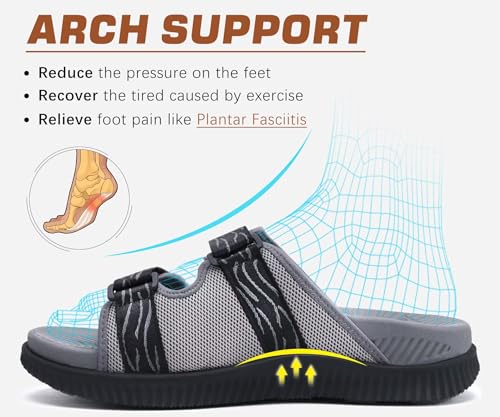 KuaiLu Men's Orthotic Sandals Athletic Recovery Slides with Arch Support Q91398