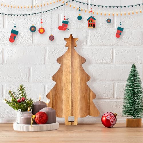 16.5" Acacia Wood Christmas Tree Charcuterie Board with Handle N850544