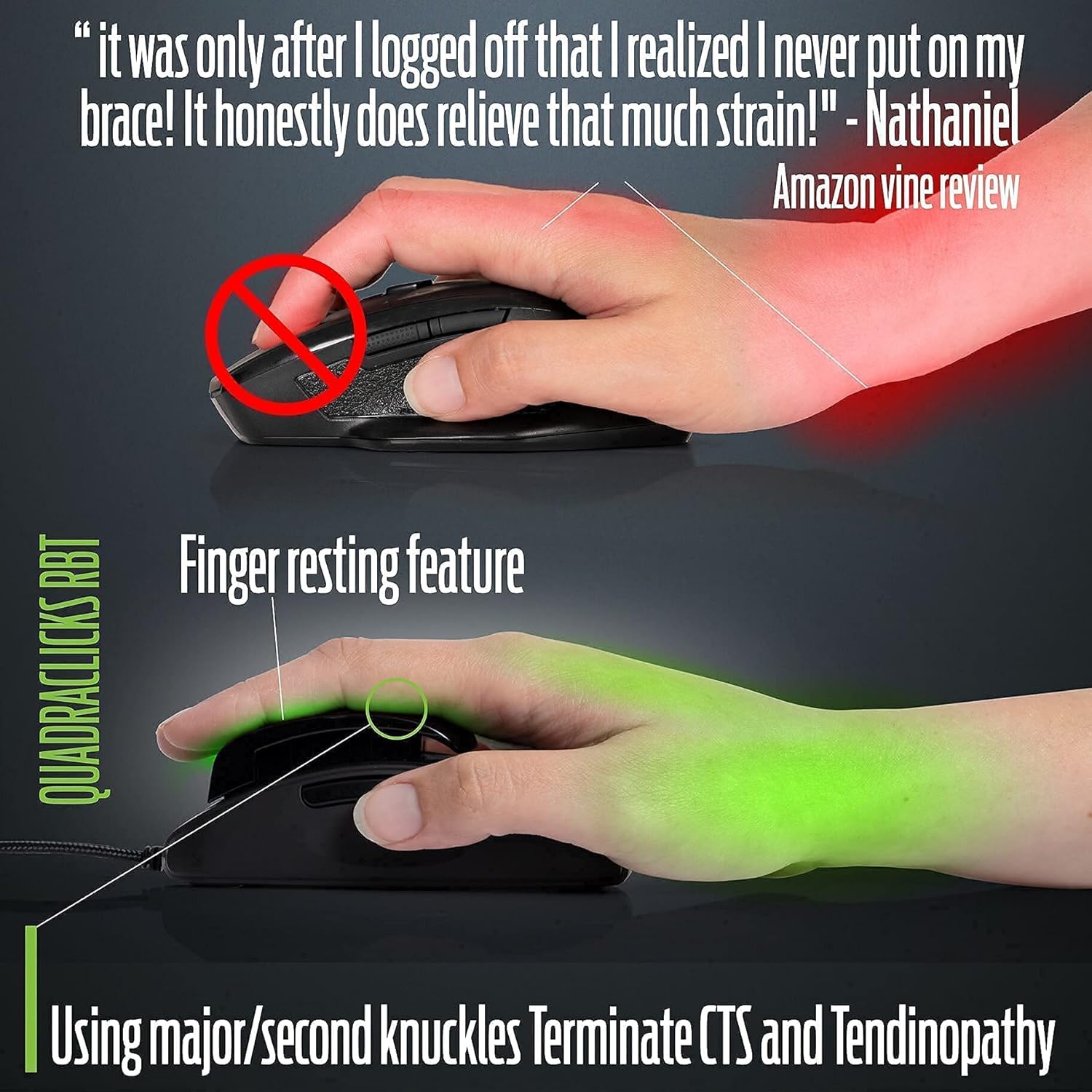 QuadraClicks RBT Ergonomic Mouse Wrist Rest for Carpal Tunnel Support S697773