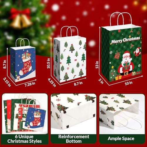 SUNEE Christmas Gift Bags with Tissue Paper, 24pcs Assorted Sizes with Handles V580