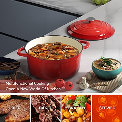 Miereirl 6 Quart Enameled Cast Iron Dutch Oven with Lid, Dark Blue P867