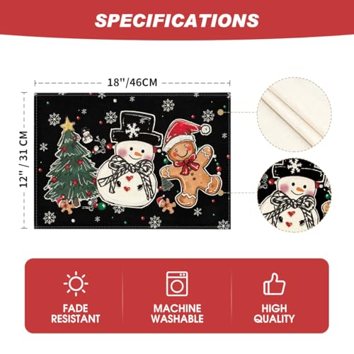 Artoid Mode Snowman Gingerbread Christmas Placemats Set of 4, 12x18 Inch K785