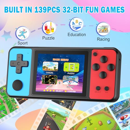 Beico 32 Bit Kids Handheld Games with 139 Preloaded Video Games, Blue-Red H196