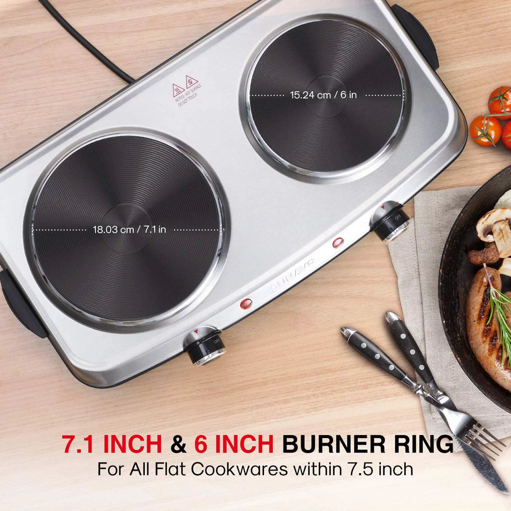 1800W Electric Double Burner Hot Plate with Handles, Stainless Steel O160713