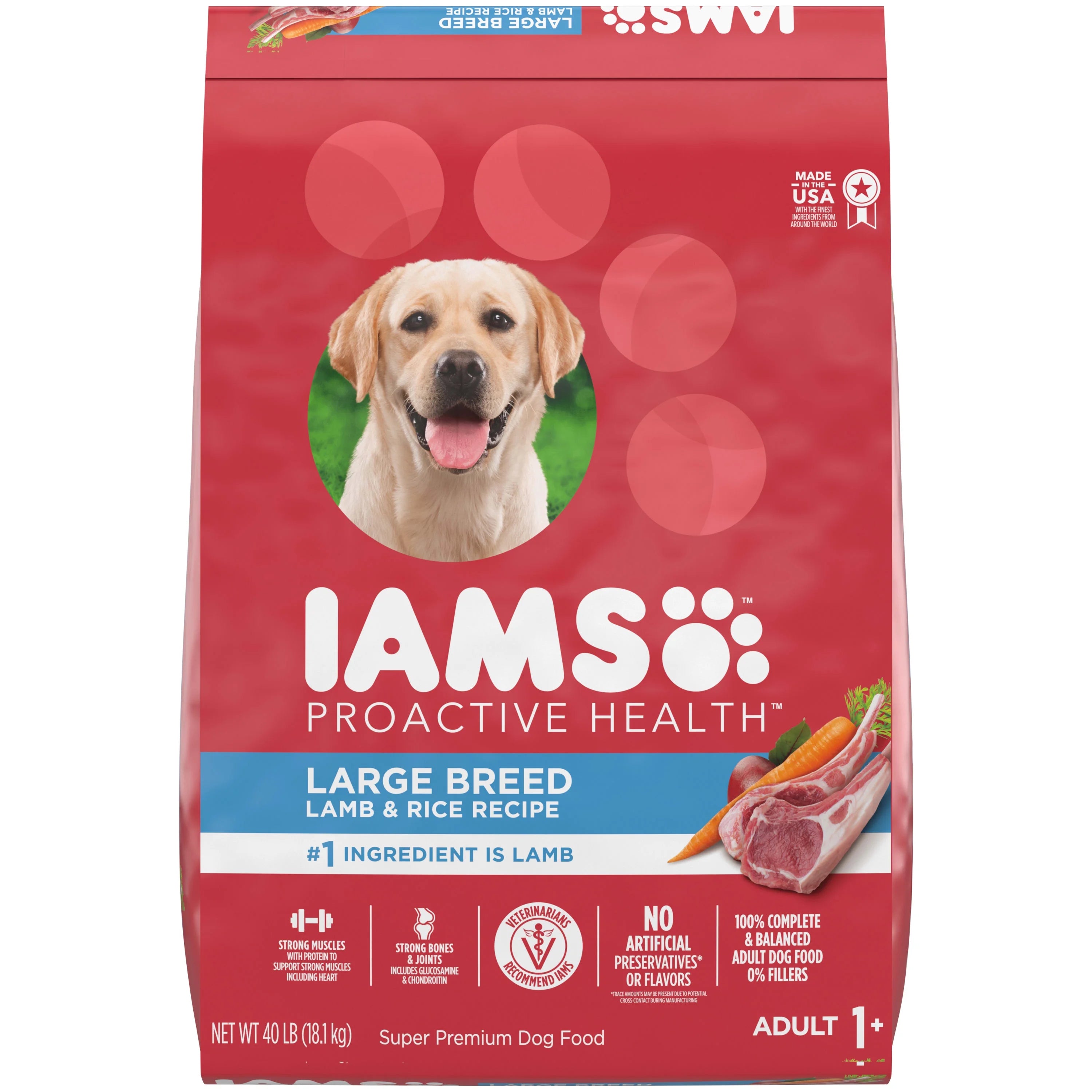 Iams Lamb & Rice Dry Dog Food for Large Breed Adult, 40 lb. Bag O1209