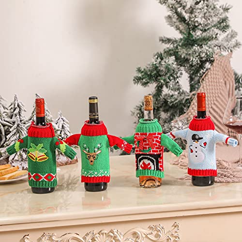 WUWEOT 4 Pack Knitted Christmas Wine Bottle Covers S9863