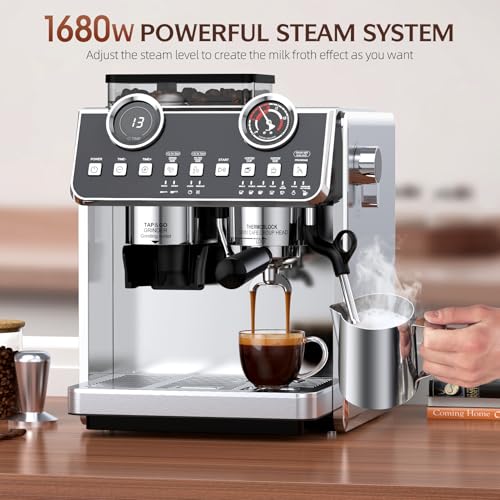 Espresso Machine with Grinder, 20 Bar, Stainless Steel R83369