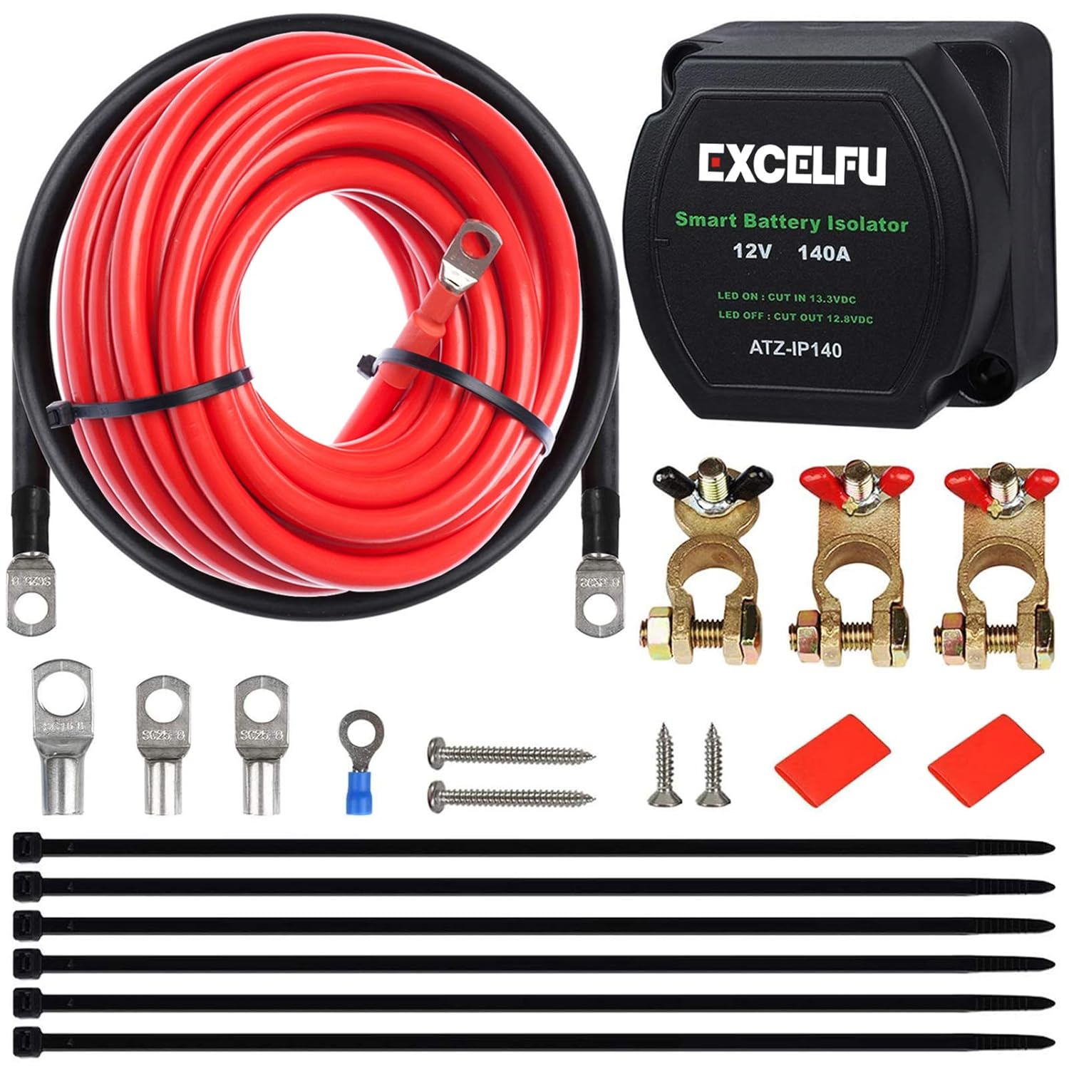 EXCELFU Dual Battery Isolator Kit 12V 140 Amp for UTV, Marine, Truck, RV C34523