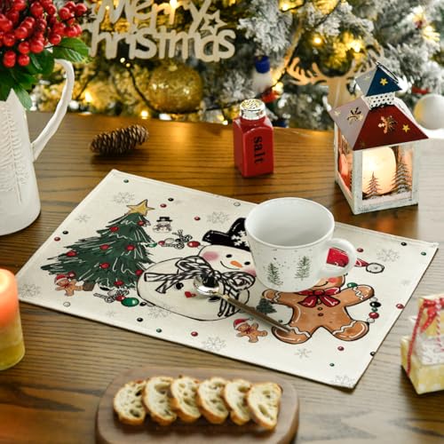 Artoid Mode Snowman Gingerbread Christmas Placemats Set of 4, 12x18 Inch K785