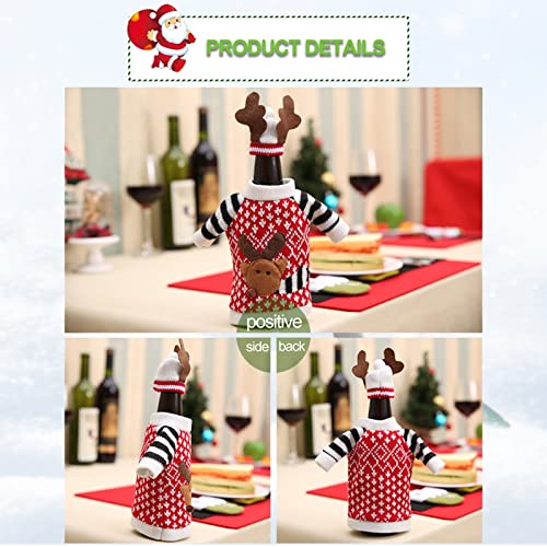 3Pack Christmas Wine Bottle Covers Reindeer Ugly Sweater with Hat Red G8680