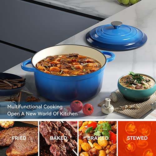 Miereirl 6 Quart Enameled Cast Iron Dutch Oven with Lid, Dark Blue P867