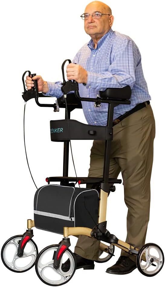 ELENKER Upright Walker with 10" Front Wheels, Seat and Padded Armrests V540