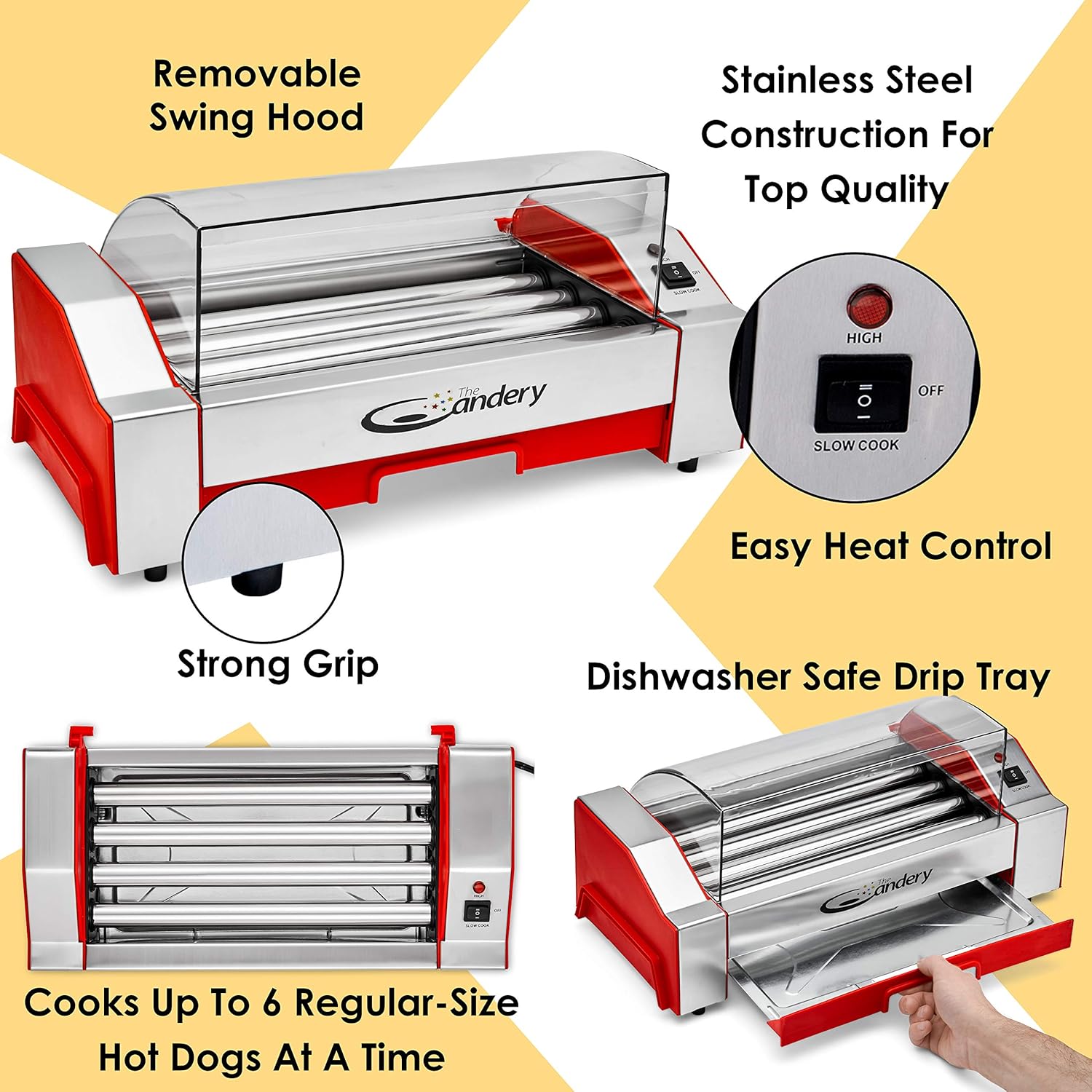 The Candery Hot Dog Roller - 6 Hot Dog Capacity Sausage Grill Cooker X2151