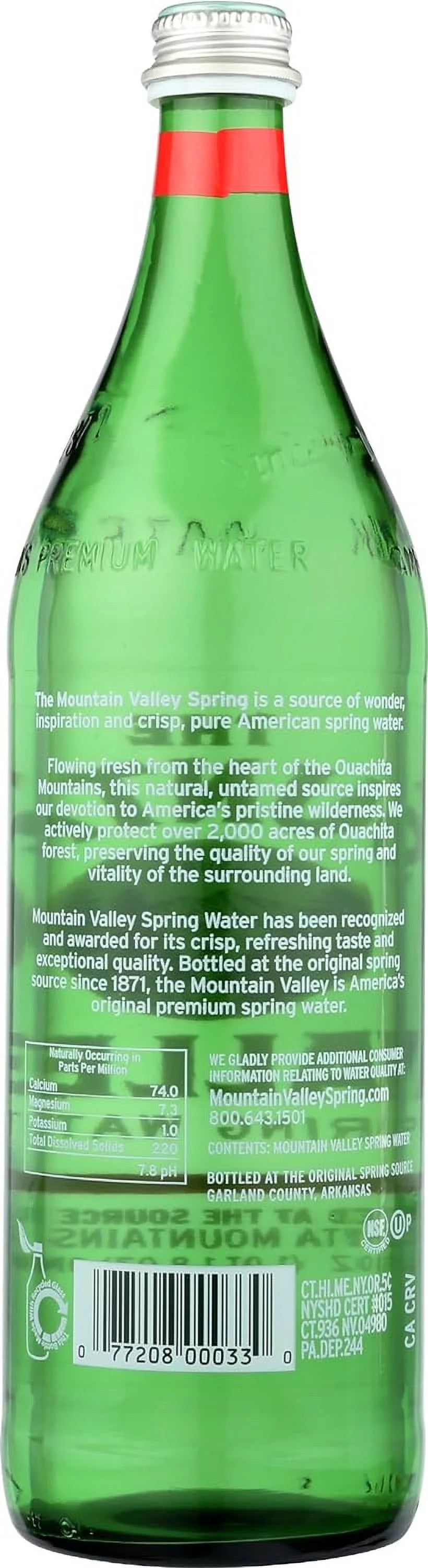 Mountain Valley Spring Water 1L Glass Bottle, 12-Pack V11340