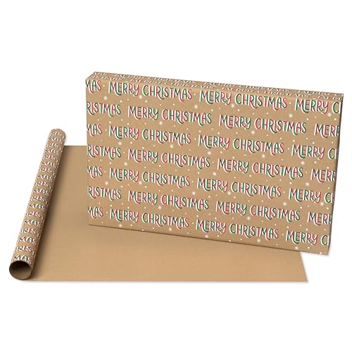 American Greetings Vintage Kraft Christmas Wrapping Paper Rolls, 4 Rolls, 80 sq. ft. D740
