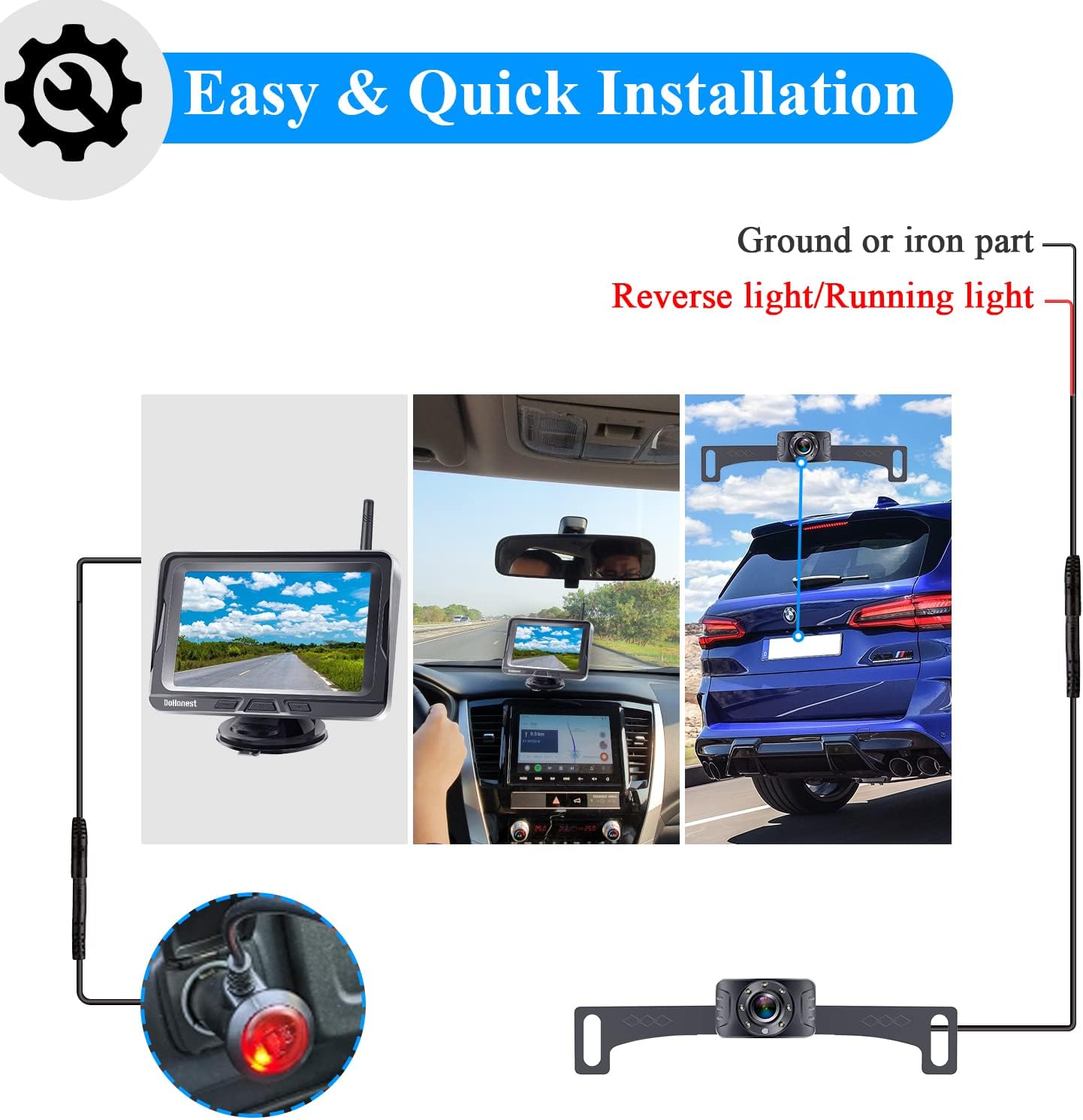 DoHonest S4 Wireless Backup Camera with 5" Monitor for Truck Pickup Minivan M2326