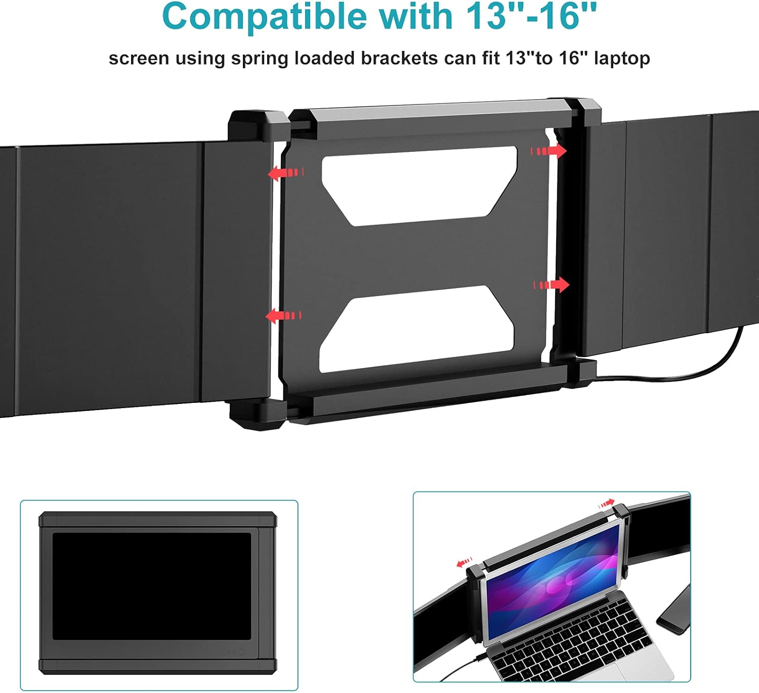 Triple Portable Monitor for Laptop, Dual Screens with Kickstand, FHD 1080P IPS, Type C/HDMI/USB-A W52533