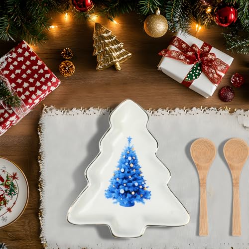 2 Pcs Ceramic Christmas Serving Platters with Wooden Spoon F941